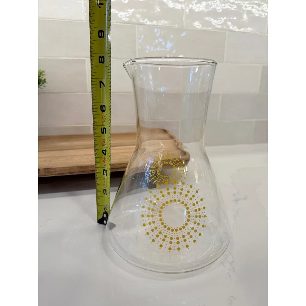 Pyrex Carafe Pitcher Vintage Yellow Sunburst Dot 7.75in Clear Glass MCM USA